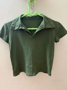 Green Collared Short Sleeve Top