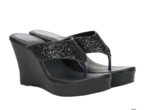 Sparkling Black Wedge Flip-Flops