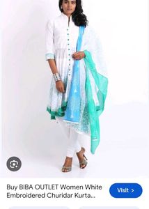 White Kurta with Blue &amp; Green Dupatta