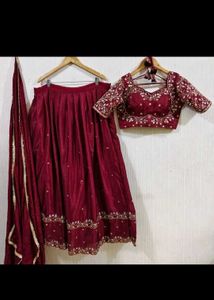 Maroon Embroidered Lehenga Choli Set