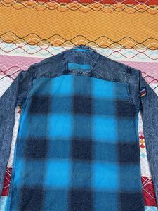 Men's Blue Plaid Denim Shirt