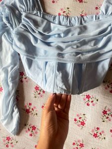 Light Blue Ruched Corset Top