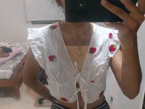 Cute Strawberry Print Korean Crop Top