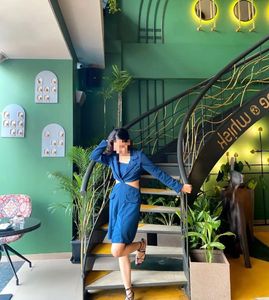 Chic Blue Blazer &amp; Skirt Set