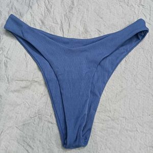 Blue Ribbed High-Waisted Bikini Bottom 🤎