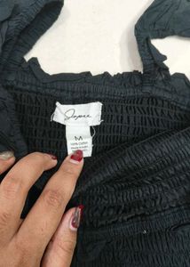 Black Ruffle Hem Tie Strap Top
