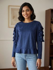 last price Blue Ruffle Sleeve Top