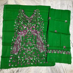 Handcrafted Bengal Kantha work dress material.