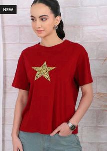Shein Drop Shoulder Star Chest Print Crew Tshirt