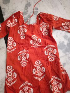 Vibrant Red Block Print Kurta
