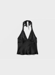Newme Black Satin Lace Halter Top