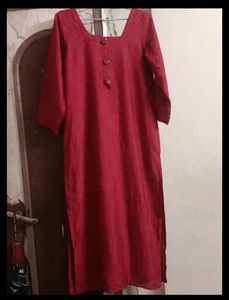Red Kurta with Embellished Buttons
