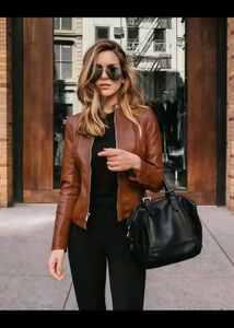 Stylish Brown Faux Leather Jacket