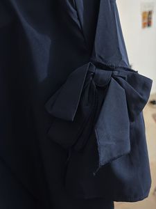 Navy Blue Bow Sleeve Blouse