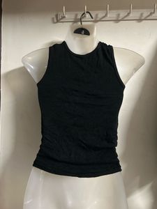 Chic Black Halter Top with Gold Chain Detail