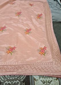 Elegant Peach Lakhnavi  work  Saree