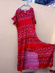 Vibrant Red Floral Maxi Dress
