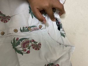 White Floral Print Kurta