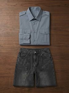Men's Gray Cargo Shirt and Black Jeans