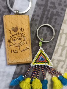 Boho Beaded Tassel Keychain &amp; Wooden
