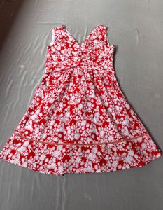 Red Floral V-Neck Dress