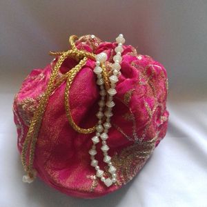 Pink &amp; Gold Embellished Potli Bag
