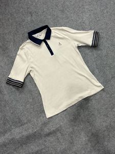 Cream Ribbed Polo T-Shirt