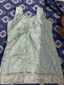 Elegant Mint Green Embroidered Short Kurti