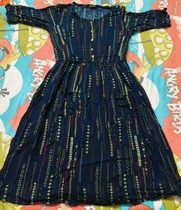 Navy Printed Midi Dress