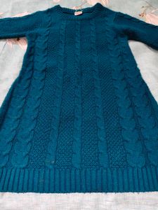 Teal Cable Knit Sweater Dress