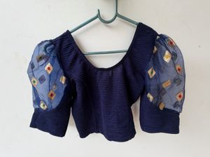 Gorgeous Navy Blue Slip on Blouse