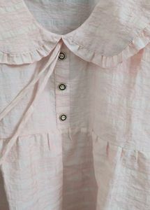 Pink Striped Ruffle Collar Kurta pyjama set