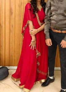 Red lehnga blouse and cape set for women
