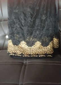 Elegant bollywood Black &amp; Gold Net Saree with stic