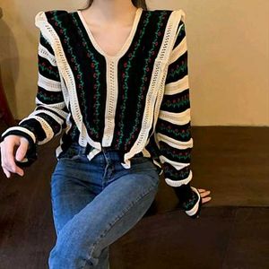Floral Striped Knit Sweater