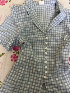 Blue Plaid Button-Up Top