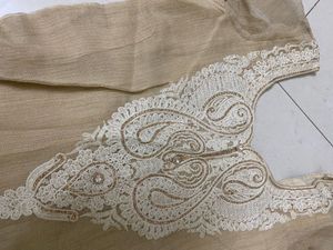 Elegant Beige Kurta Set with Intricate Lace