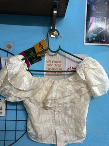 Sheer Ruffled Off-Shoulder Top