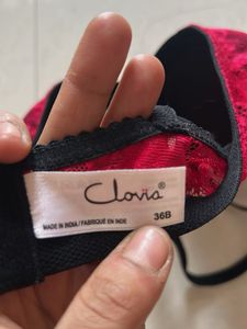 Clovia Pink Lace Bra - 36B