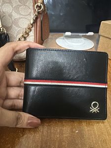 Benetton Black Wallet with Striped Detail