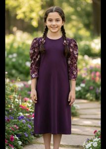 13-14 year Adorable Purple Floral Sleeve Dress