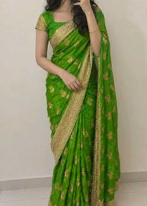 🥻Devdas Green Embroidered Saree🌷