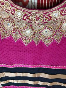 Elegant Pink suit with Gold &amp; Black embroided
