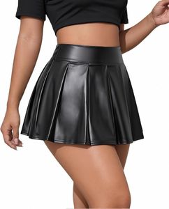 Black Faux Leather Pleated Mini Skirt