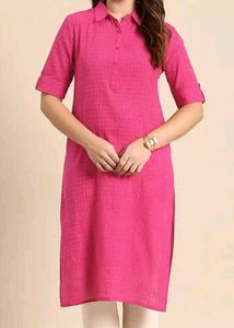 Bright Pink Textured Kurta