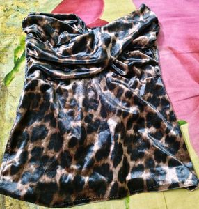 Velvet Leopard Print Strapless Top