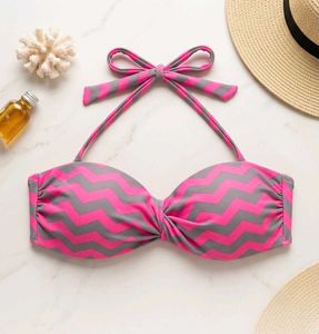 Pink & Grey Chevron Bikini Top