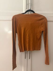 Topshop- Ribbed Orange Long Sleeve Top