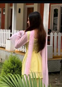 Elegant Yellow Kurta Set with Pink Dupatta
