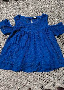 Royal Blue Lace Cold Shoulder Top